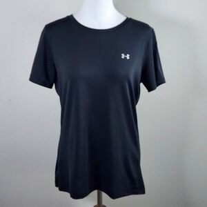 Under Armour T-Shirt Womens Large Black Short Sleeve Mesh Activewear Gym Running